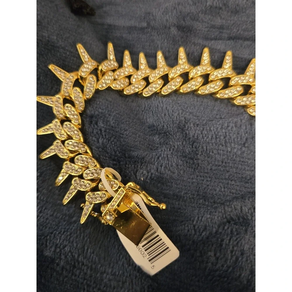Hip Hop CZ  Iced Out Gold Plated Stainless Steel Miami Cuban Link Bracelet